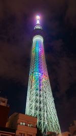 Low angle view of illuminated building against sky at night