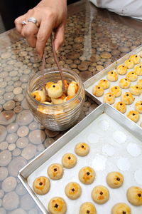 High angle view of person preparing food in kitchen