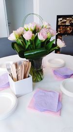 Close-up of flower bouquet on table for cocktail