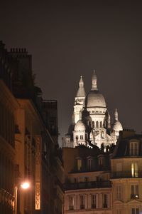 View of city lit up at night