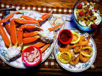 Close-up of food served on table