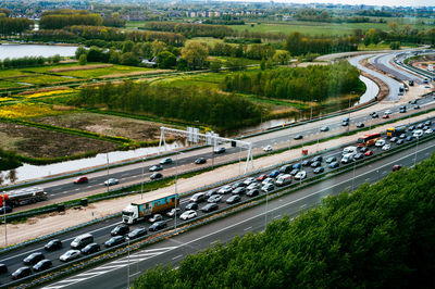 High angle view of highway in city