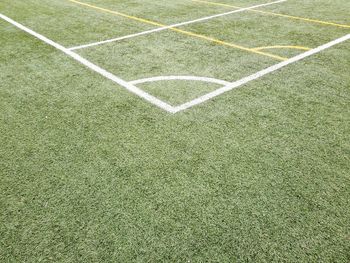 High angle view of corner marking on playing field