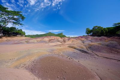 Scenic view of landscape against blue sky