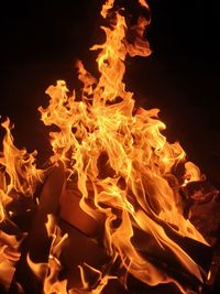 Close-up of fire burning at night