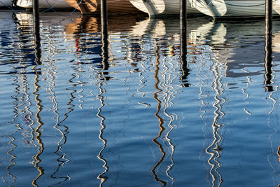 Reflection of masts on lake