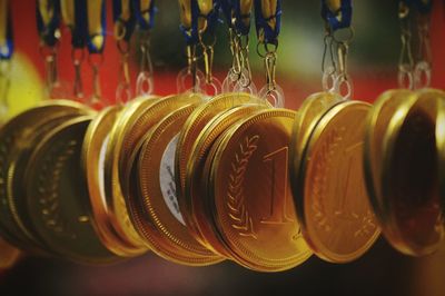 Close-up of medals hanging