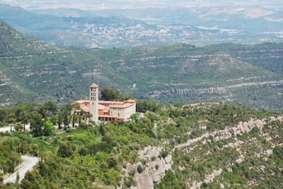 High angle view of buildings and mountains