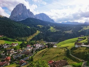 Scenic view of mountains against cloudy sky