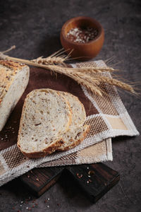 Sliced fresh baked whole grain bread with flax seeds