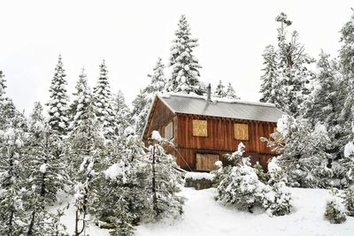 House on snow covered land during winter