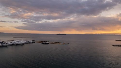 Scenic view of sea against sky during sunset