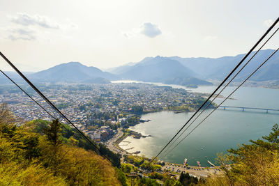 Scenic view of city and mountains against sky