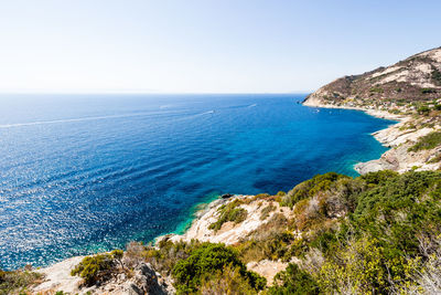 Scenic view of sea against clear sky