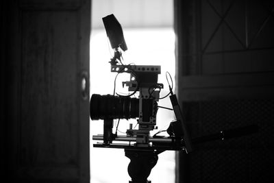 Close-up of camera on table