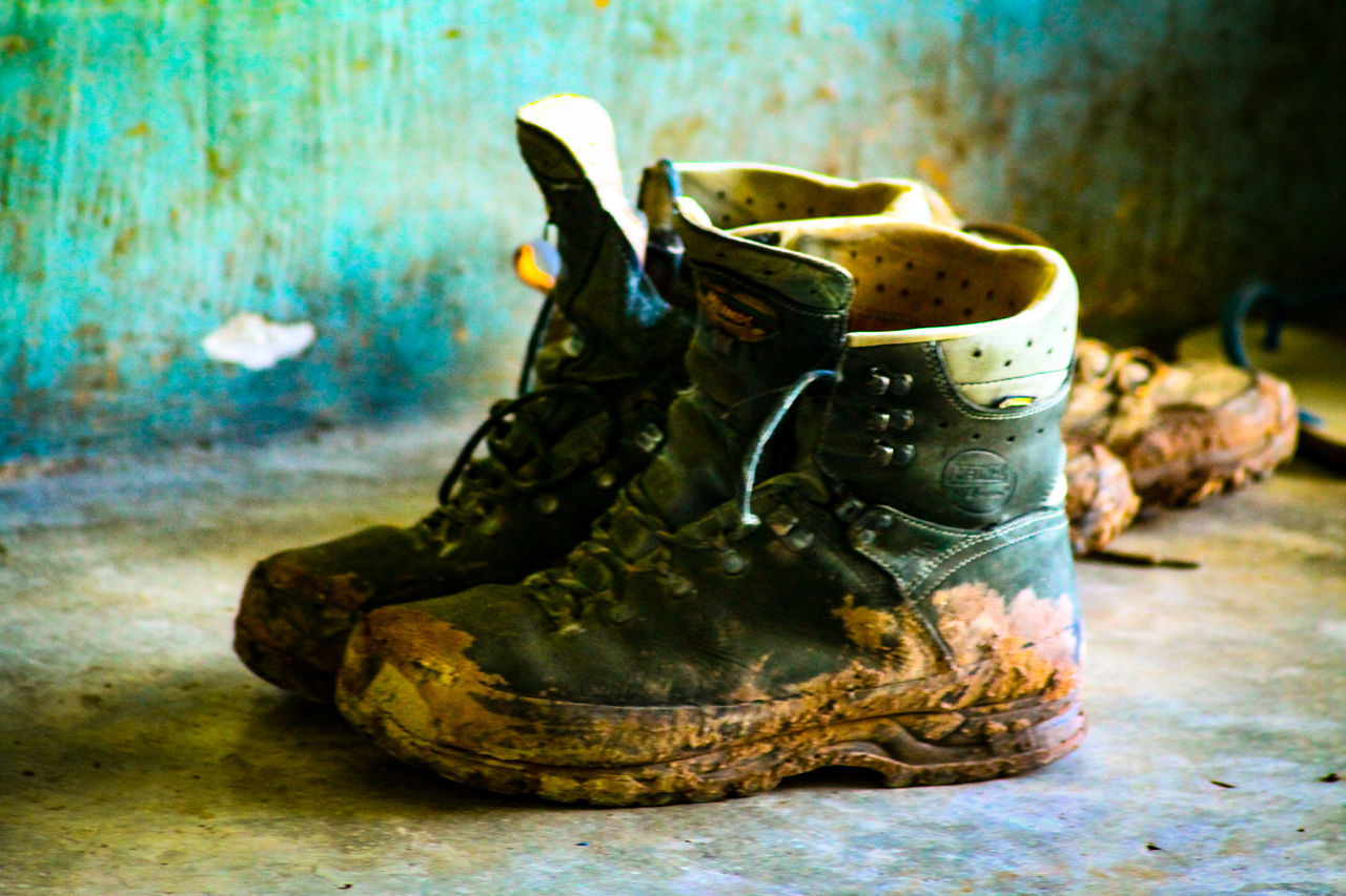 Muddy hiking boots