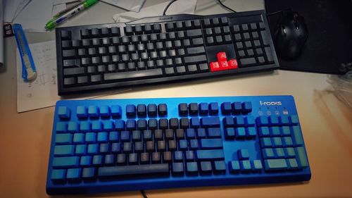 High angle view of computer keyboard on table