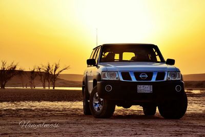 Vintage car at sunset