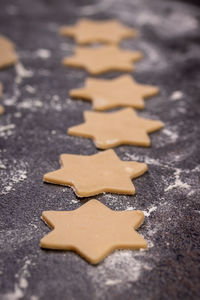 High angle view of cookies on table