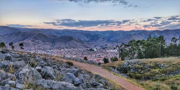 Scenic view of landscape against sky during sunset