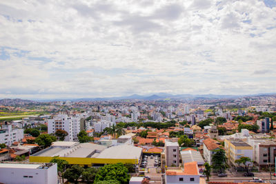 High angle shot of townscape against sky