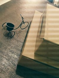 High angle view of eyeglasses on table