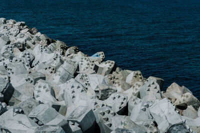 High angle view of rocks on beach