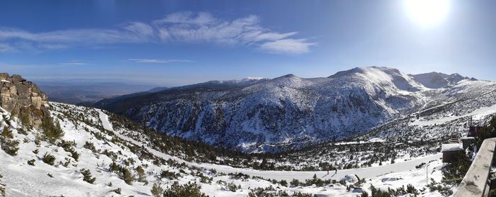 Scenic view of snowcapped mountains against sky