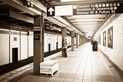 Interior of illuminated railroad station