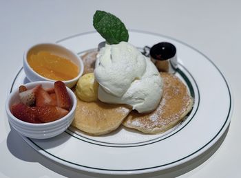 High angle view of dessert in plate on table