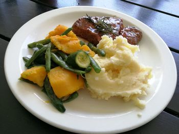 High angle view of breakfast served in plate