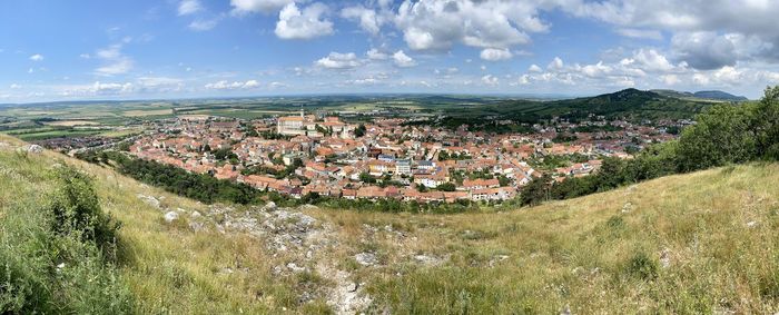 High angle view of townscape against sky