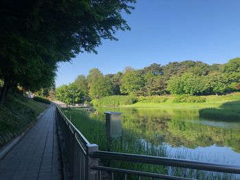 Scenic view of lake against clear sky