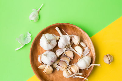 High angle view of eggs on table