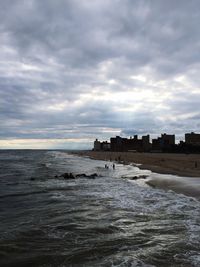 Scenic view of sea against cloudy sky