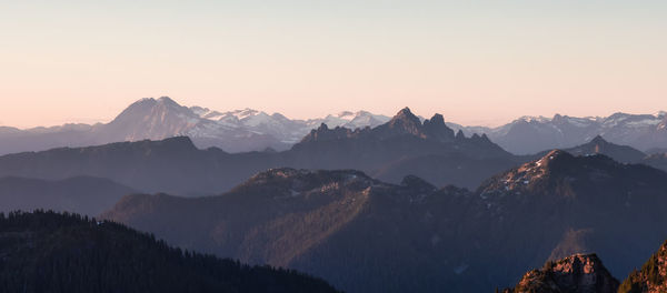 Panoramic view of mountains against sky during sunset