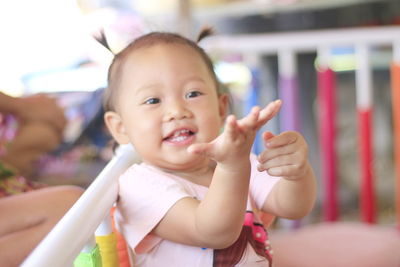 High angle portrait of smiling cute girl