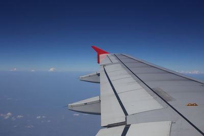 Close-up of airplane wing against sky