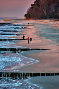 Rear view of woman walking on beach