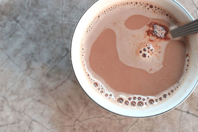High angle view of coffee on table