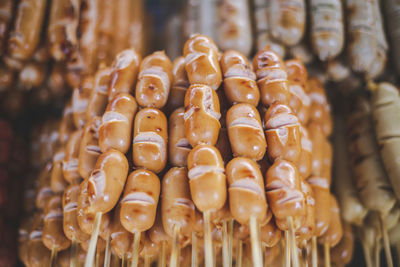 Close-up of sausage for sale in market