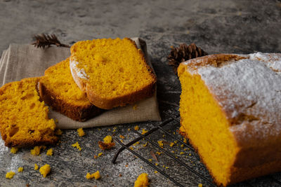 Close-up of yellow bread on table