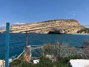 Scenic view of sea against clear blue sky