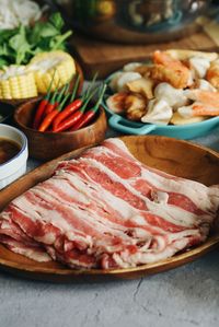 Close-up of meal served on table