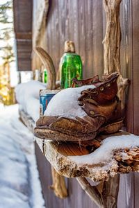 Close-up of statue against snow