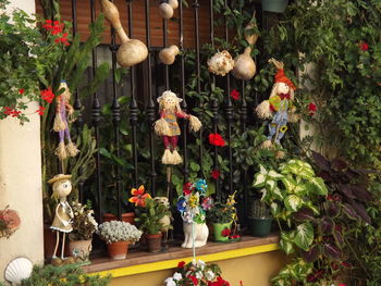 Potted plants hanging in garden