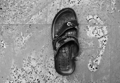 High angle view of shoes on floor