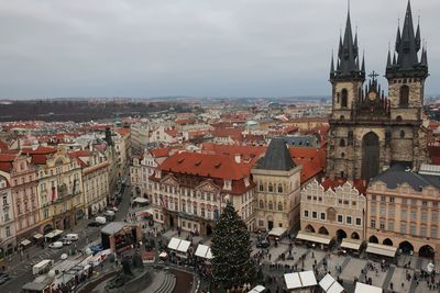 High angle view of buildings in city