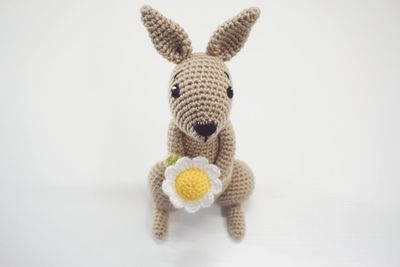 Close-up of stuffed toy over white background