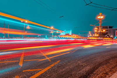 Light trails on road at night